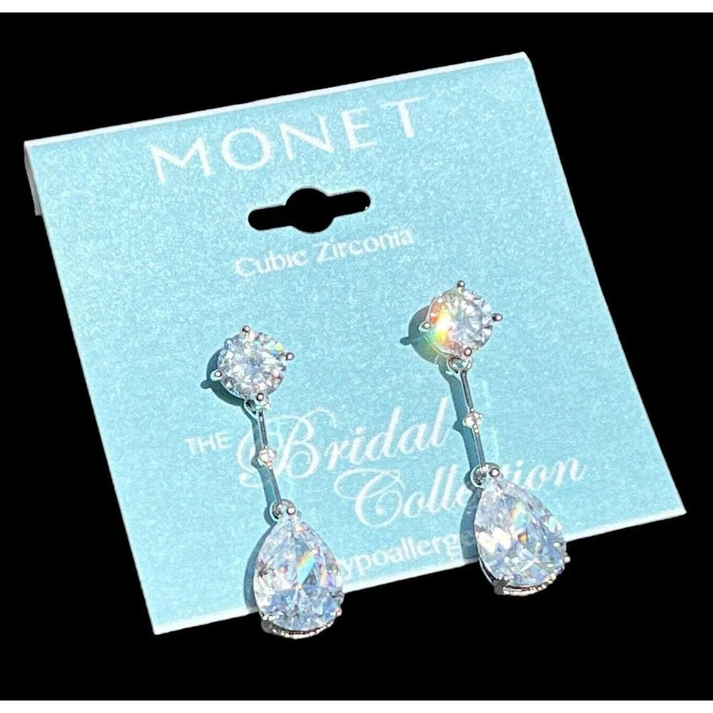Monet Pear Shape Drop Earrings CZ Glam Wedding Holiday‎ Bride Elegant Bling